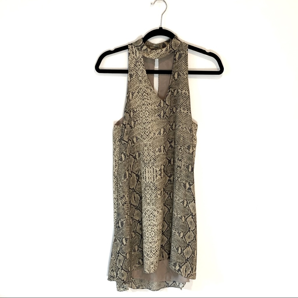 Olivaceous Snakeskin Coker Collar Mini Dress